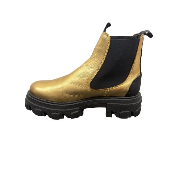 Ganni Low Chelsea Boots Metallic Leather Chunky Lug Sole Cyberpunk Gold Sz 10 - Picture 6 of 10